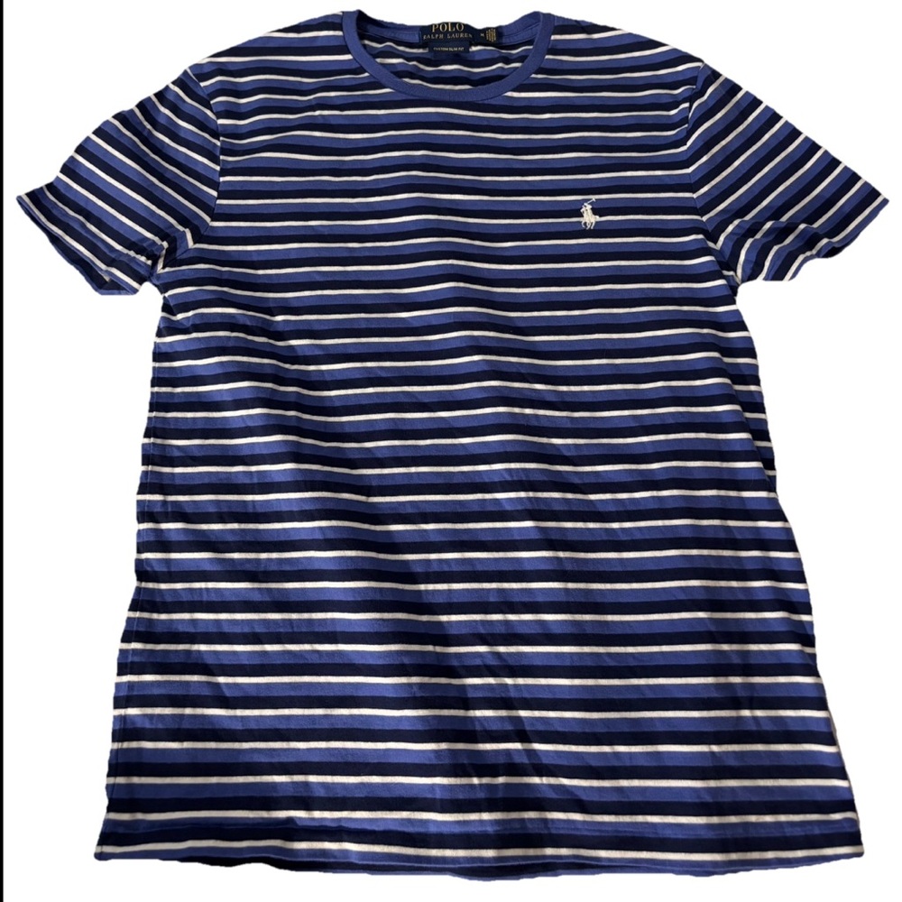 Polo Ralph Lauren Vintage Blue Label Mens Sz.M Pullover T Shirt Y2K Style EUC - Picture 1 of 9